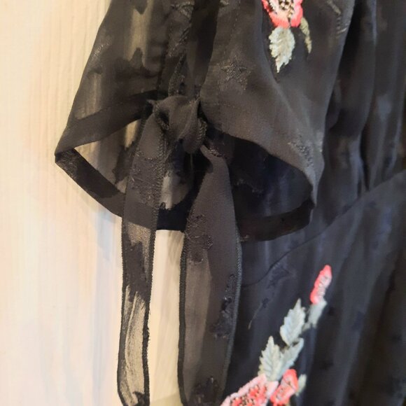 NEW Topshop Patterned Black V-Neck Sheer Midi Dress with Embroidery, Size 12 - Picture 9 of 11